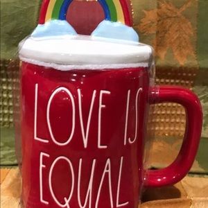 Rae Dunn 🌈 “LOVE IS EQUAL” Mug RED with RAINBOW Topper